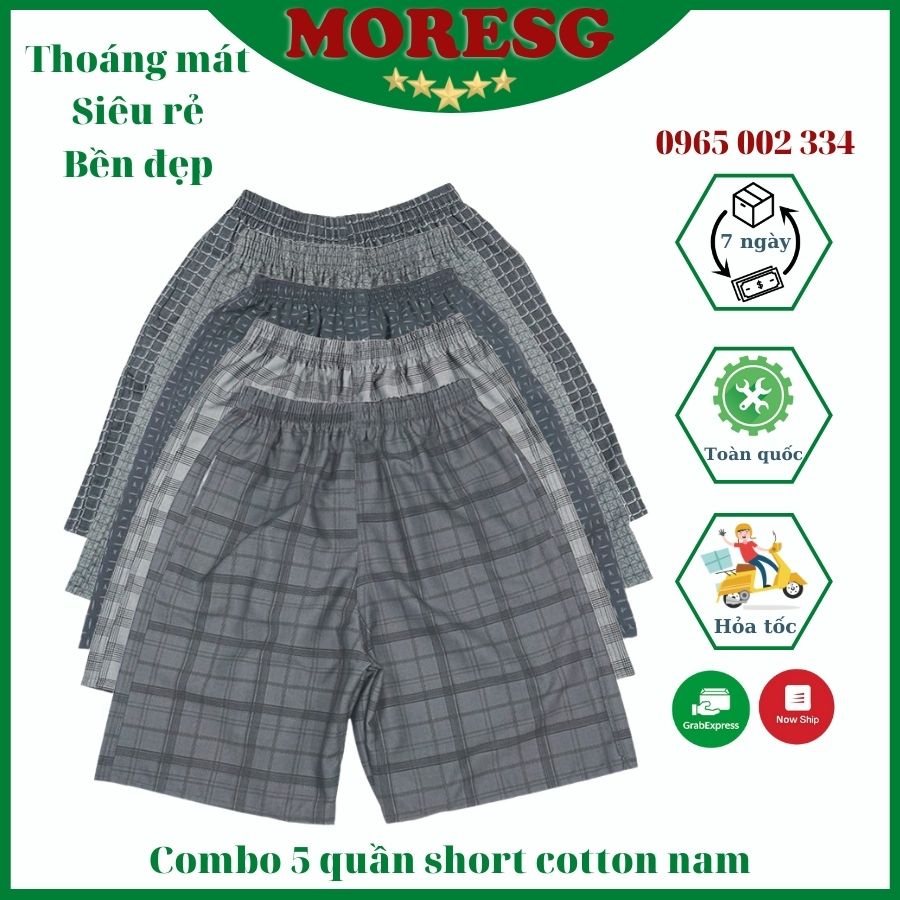 Combo 5 Quần Đùi Nam KAW Vải Mát Mẻ Mùa Hè, Chất Cotton, Túi Có Khóa Siêu Tiện Lợi, Dáng Ngang Gối Năng Động
