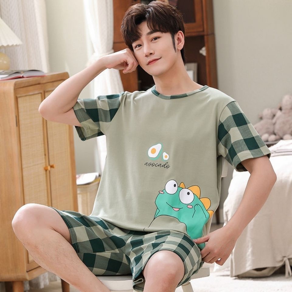 Bộ Đồ Ngủ Tay Ngắn Chất Liệu Cotton Mỏng Họa Tiết Hoạt Hình Thời Trang Mùa Hè Cho Nam