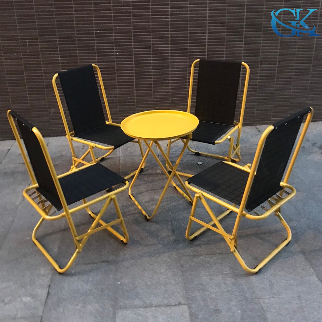 Bộ 4 ghế 1 bàn lưng cao 85cm, lưới có lò xo chịu lực tạo độ êm ái, sắt sơn màu tĩnh điện, chịu tải trên 100kg