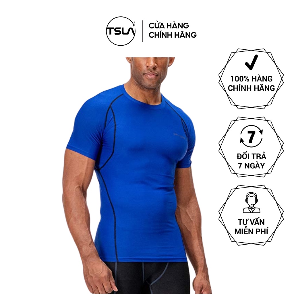 Áo thể thao nam ngắn tay combat tập gym TSLA DEVOPS form ôm body chất thun mát co giãn chống UV chơi đá bóng bơi DEB1007