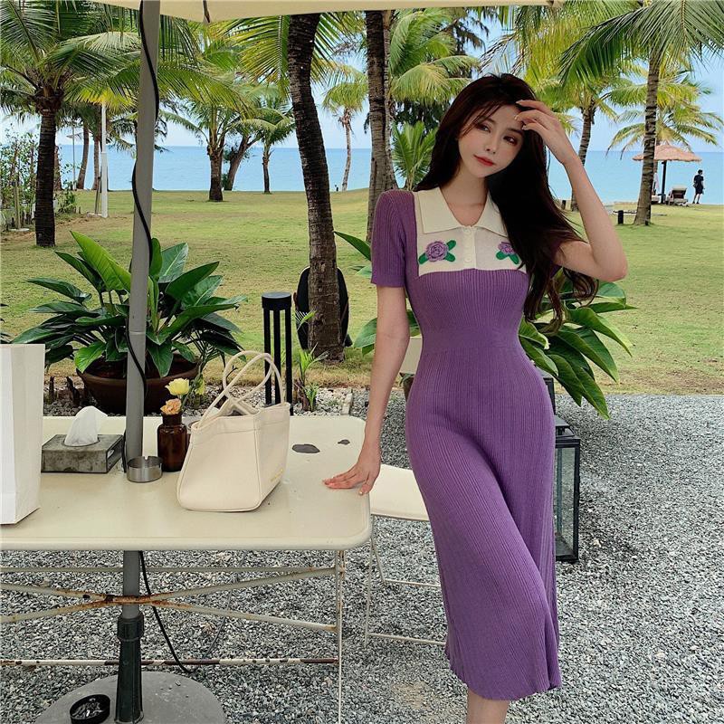 Đầm Polo Dệt Kim Màu Tím Dáng Dài Thời Trang Hè 2021 Trẻ Trung Cho Nữ