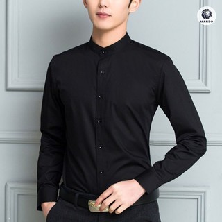 Sơ mi cổ tầu đen, vải lụa Thái ,mềm mịn, không nhăn, form body ôm dáng