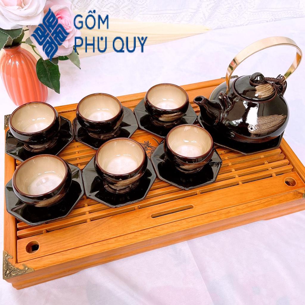 Bộ Ấm Trà 🎁 Gốm Sứ Bát Tràng 🎁 Bộ Ấm Chén,rùa Xước Hoả Biến Decor Cao Cấp Gomphuquy Thh04
