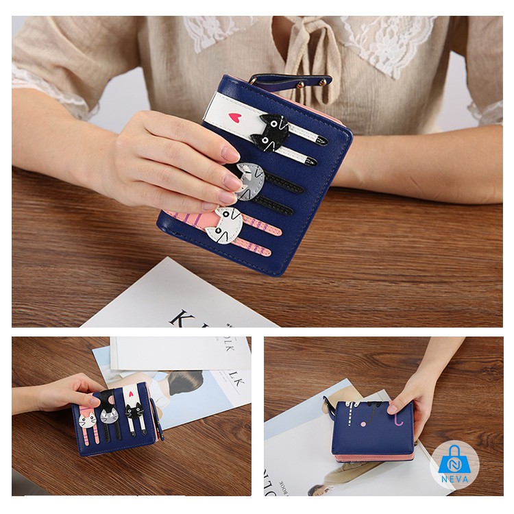 [ Mẫu Hot] Ví Nữ 3 mèo dễ thương xinh xắn dây kéo NEVA8254 | BigBuy360 - bigbuy360.vn