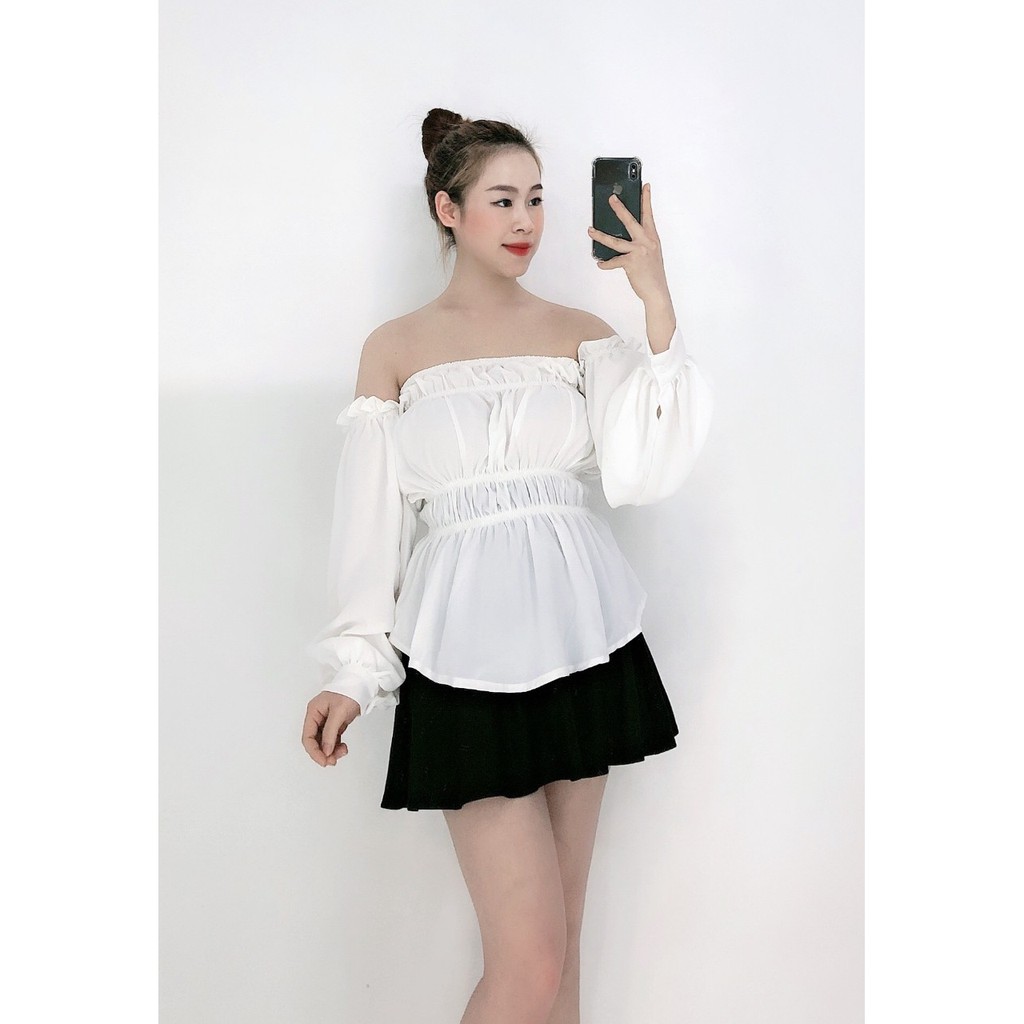 SƠ MI TRỄ VAI PHA NHÚN 2 MÀU ( ảnh thật + video )