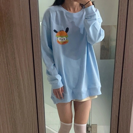 ZHELIHANGFEI   Áo Sweater Tay Dài Dáng Rộng Phong Cách Học Sinh Dễ Phối Đồ