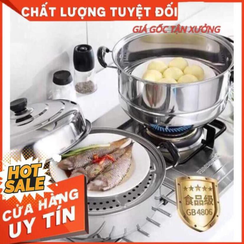 Nồi hấp xửng hấp 3 tầng hấp gà xôi bánh bao chất liệu inox cao cấp size 28cm dùng được bếp từ