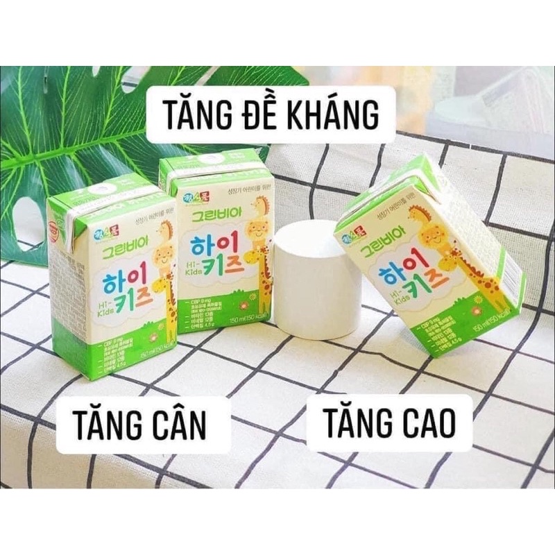 Sữa Tươi Greenbia Hi-kids Hàn Quốc Hộp 150ml tăng cân tăng cao cho bé 1y+
