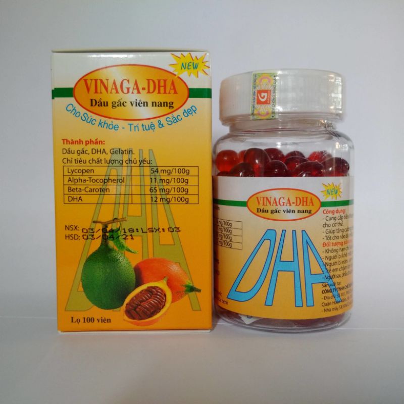 Combo 2lọ Dầu gấc Vinaga-DHA -Vinadica sáng mắt đẹp da ngừa lão hoá tốt tim mạch