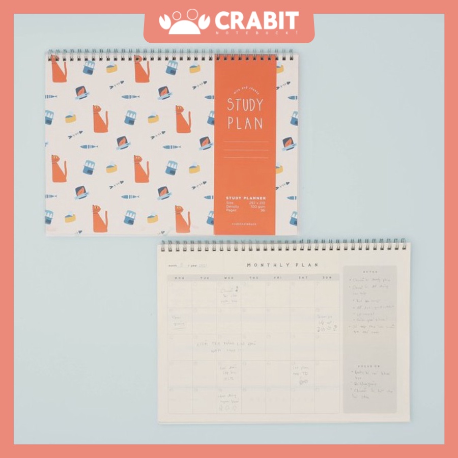 Sổ study plan Crabit, gáy lò xo, 12 tháng, theo dõi kế hoạch học tập - Hide &amp; Seek Mèo