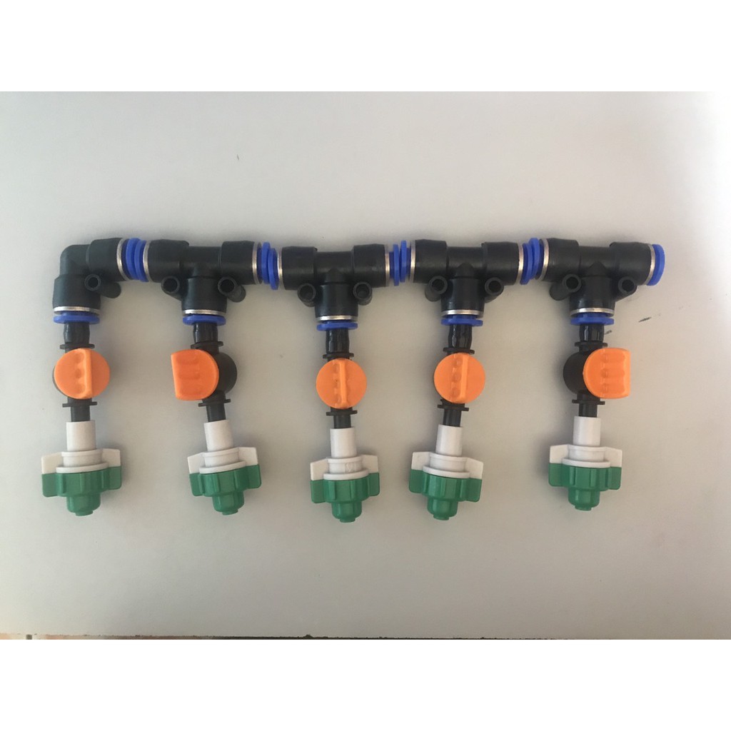 5 Béc  phun sương tưới lan 1 cửa xanh có van khóa kèm T 8mm