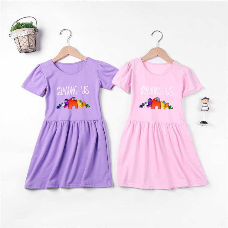 Đầm cotton mini in Among Us cho bé gái