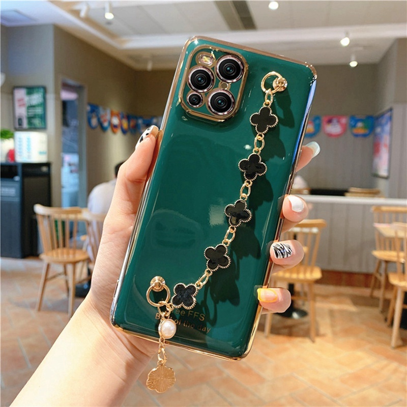 Ốp Điện Thoại Mềm Mạ Bóng Hình Cỏ Ba Lá Cho Realme 8i 9i 9 Pro Plus C35 7 5 6 Pro