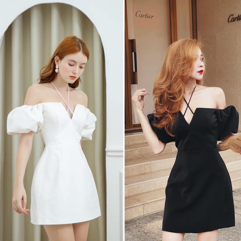 ĐẦM CỔ V TAY BÚP DÂY