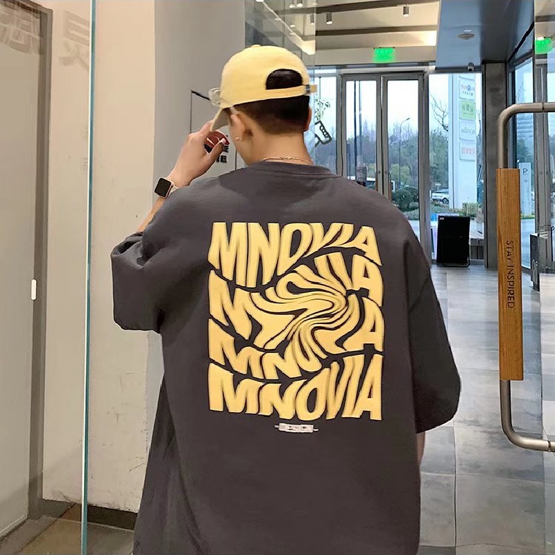 Áo Thun Tay Ngắn Dáng Rộng In Chữ Phong Cách Nhật Bản Thời Trang Mùa Hè Cho Nam Size M-5XL