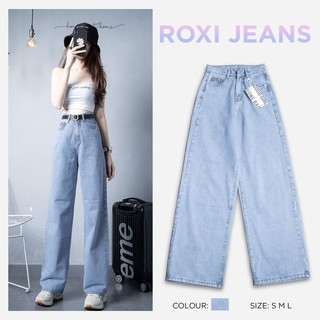 Quần Baggy Jean Nữ Ống Rộng Dáng Dài Lai Cuốn Trơn Basic Hình Thật