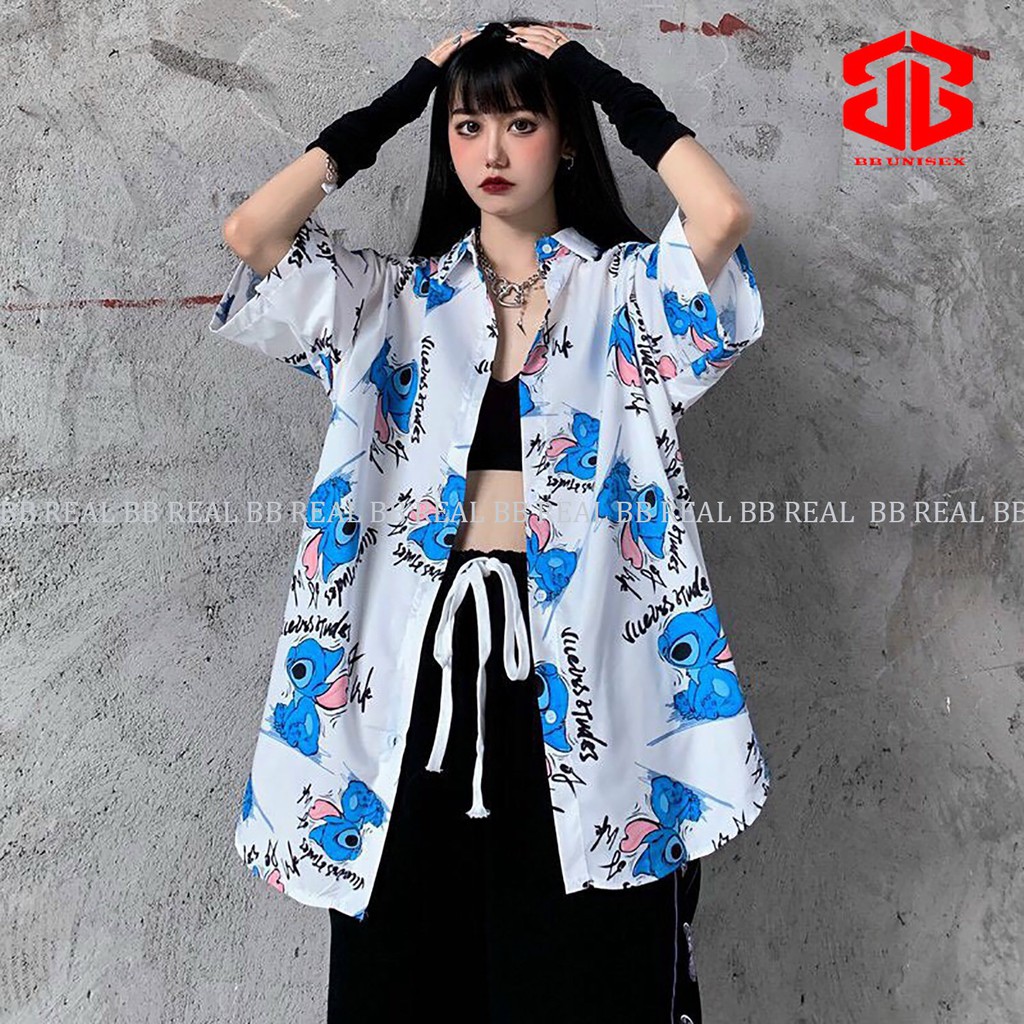 ÁO SƠ MI Tay Ngắn Họa Tiết Dễ Thương DRG Tay Lỡ FORM UNISEX - BB REAL