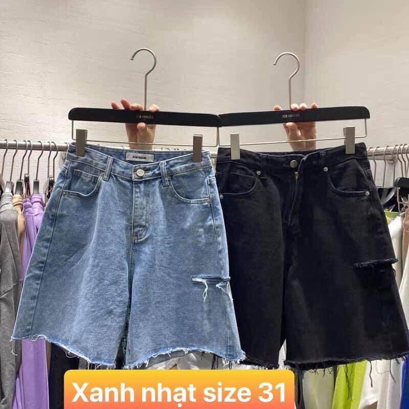 [Bigsize 30-35] Quần Jean Ngố Ống Rộng Rách 1 Sườn. 2 Màu Xanh Nhạt/Đen