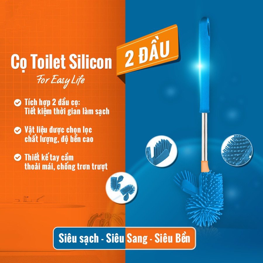 Combo Bộ chổi và ky hốt rác + Cọ toilet silicon 2 đầu tròn