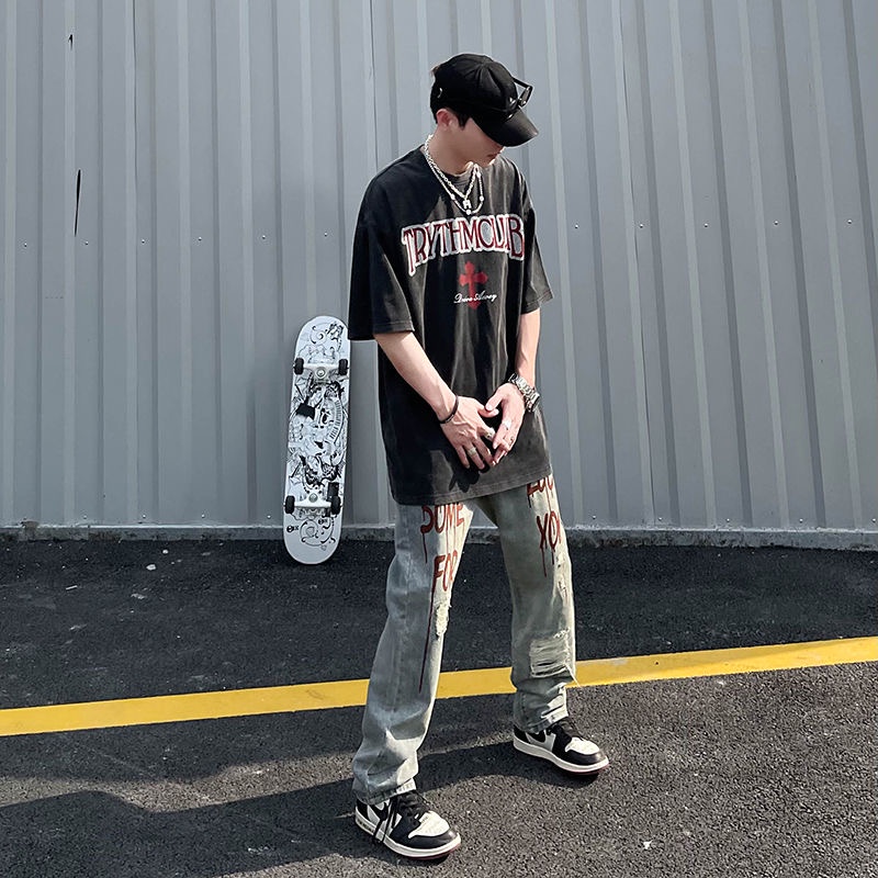 Quần Jean Rách Dáng Bút Chì Phong Cách Hip Hop Mới 2023 Cho Nam