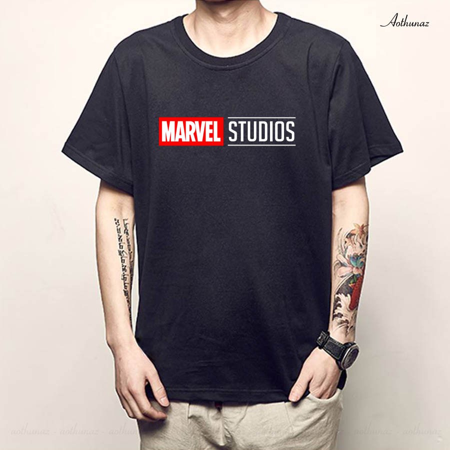 Áo thun màu đen in logo Marvel Studios - Form rộng F2272
