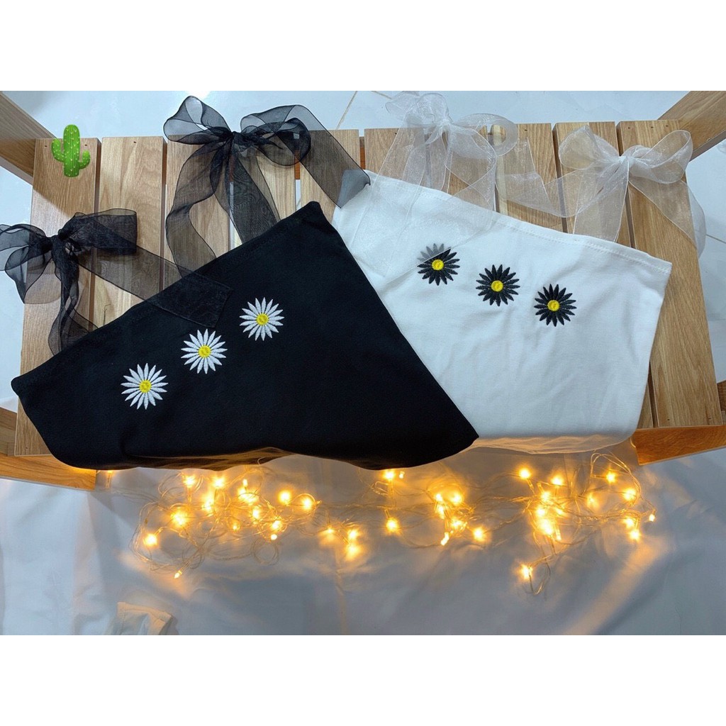 Áo 2 dây ruy băng xinh tiểu thư thêu hoa cúc pc