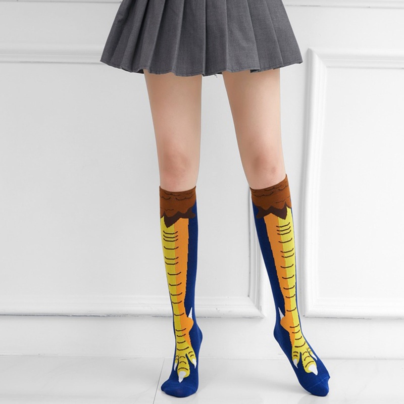 Tất Cổ Cao In Họa Tiết Chân Gà Hoạt Hình 3D Vui Nhộn Cho Nữ