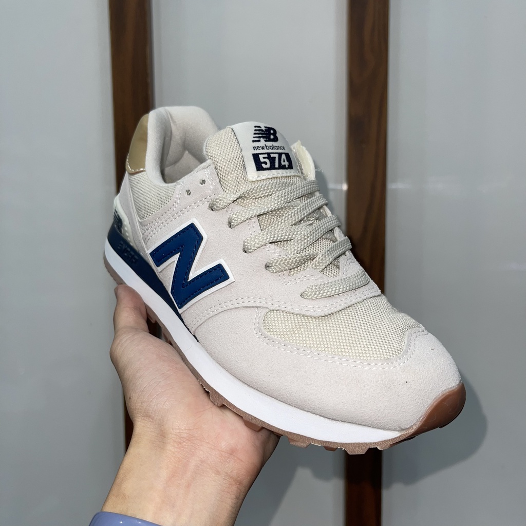 Giày New Balance 574 Running Beige Navy, NB 574 Xanh Than; Fullbox, Full Phụ Kiện
