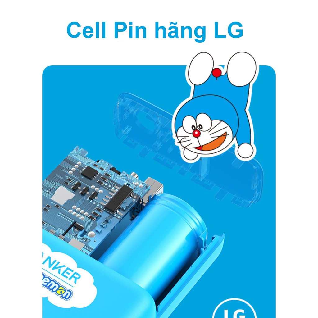 Sạc dư phòng ANKER Doraemon  5000mAh sạc nhanh PD 18W 2 in 1 PowerCore Fusion - A1624  Doremon AnkerShop