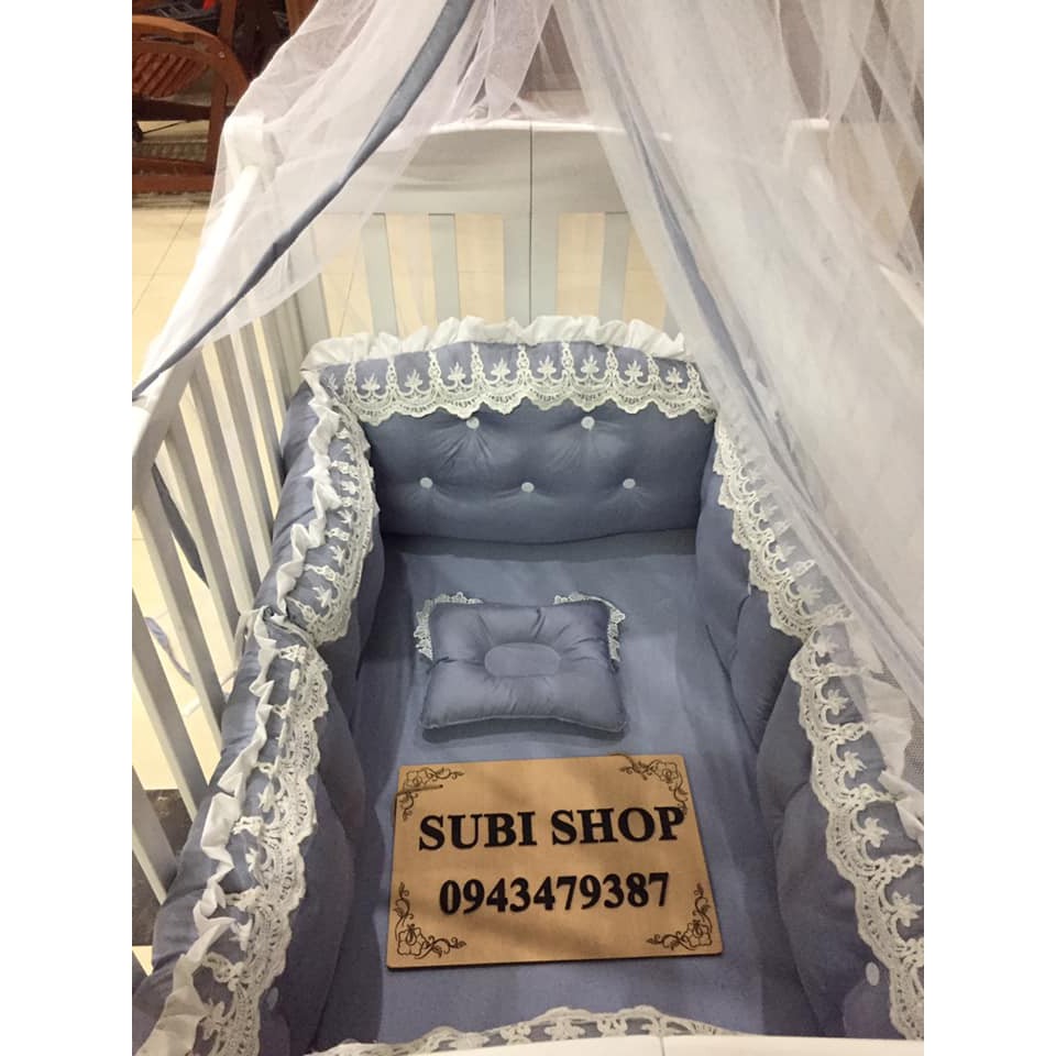 QUÂY XUNG QUANH VÀ GA CHUN CHO CŨI TRẺ EM MÀU XÁM SUBI SHOP _HÀNG ĐẸP GIÁ SIÊU TỐT