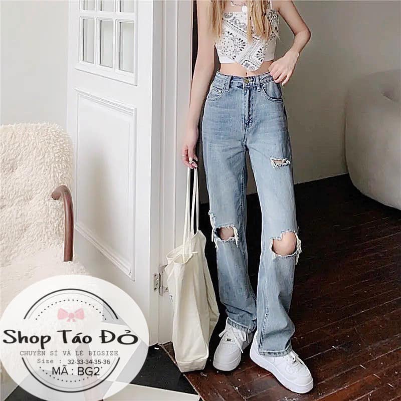 (TÁO ĐỎ BIGSIZE 55-90KG) Quần jean suông nữ, quần bò suông rách cá tính chất không co giãn  BG2 (ảnh thật shop chụp)💕 | WebRaoVat - webraovat.net.vn