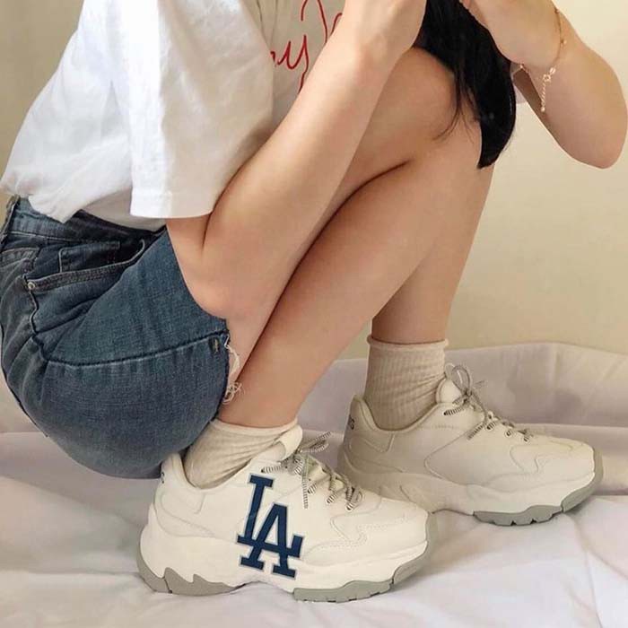Giày thể thao Sneaker MLB Bigball Chunky LA Dodger Đế Xám màu Trắng