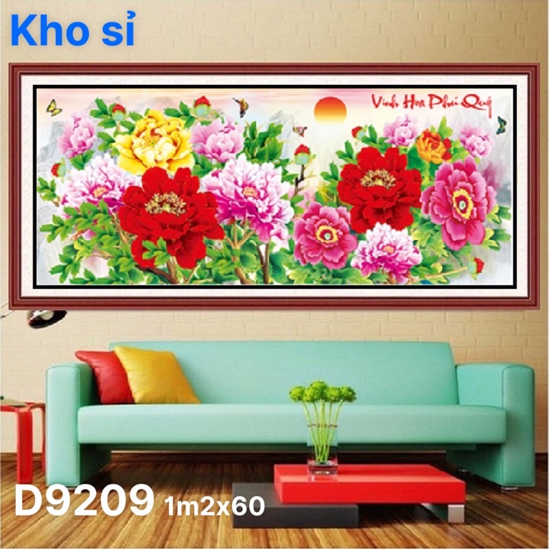 Tranh thêu chữ thập-Tranh Đính ĐÁ Hoa mẫu đơn vinh hoa phú quý 1mx50 cm -Dv6233 ,D9209