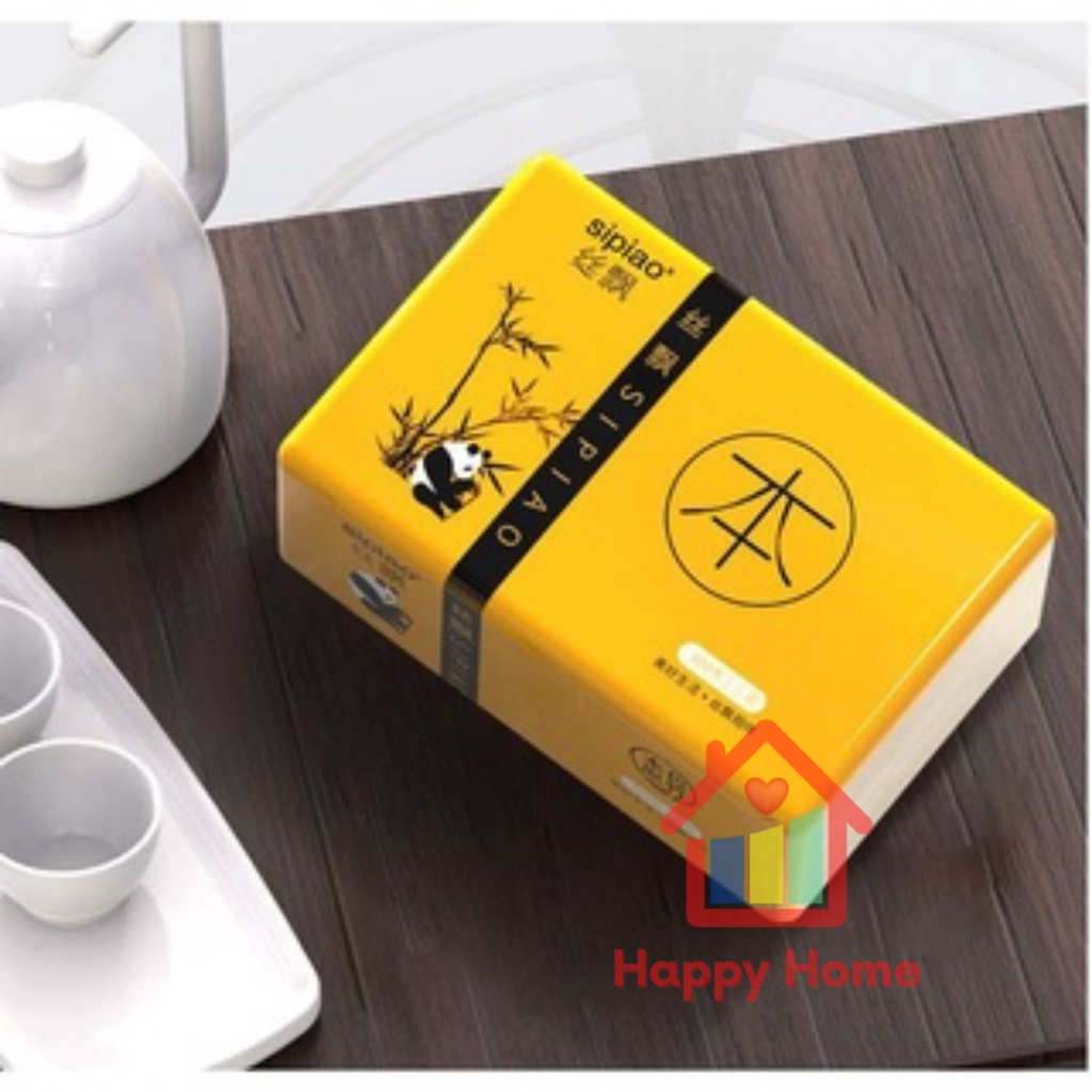 Giấy ăn, khăn giấy gấu trúc Sipao nhập khẩu chính hàng siêu dai, siêu mềm, siêu thầm Happy Home