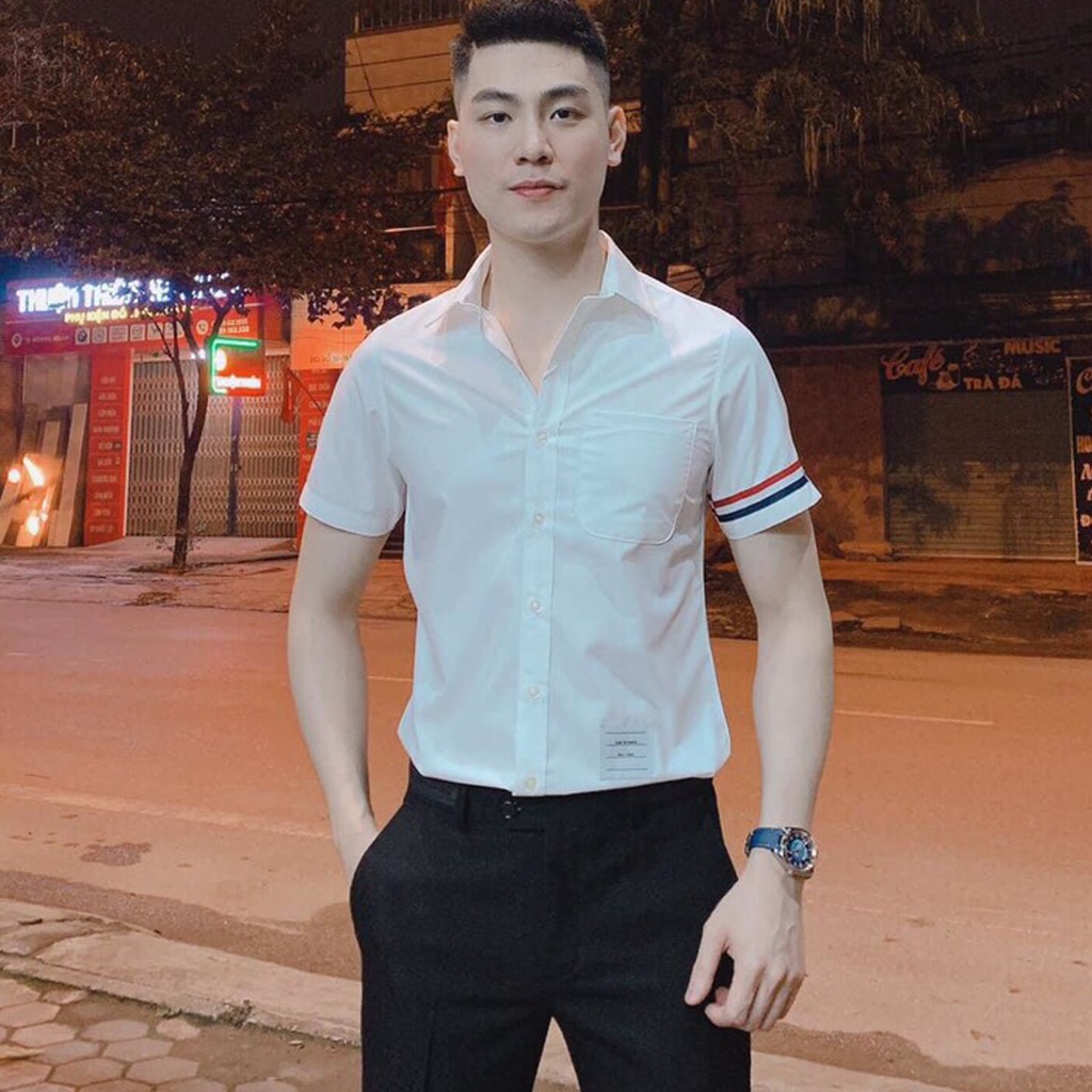 Áo sơ mi, áo sơ mi thom nam ngắn tay, dáng slim trẻ đẹp, chất lụa nến mềm mịn, mặc mát thấm hút mồ hôi