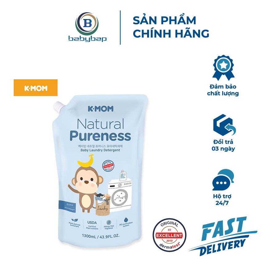 Nước Giặt Đồ Sơ Sinh Hữu Cơ K-Mom Hàn Quốc (Túi 1300ml/(Can 1700ml))