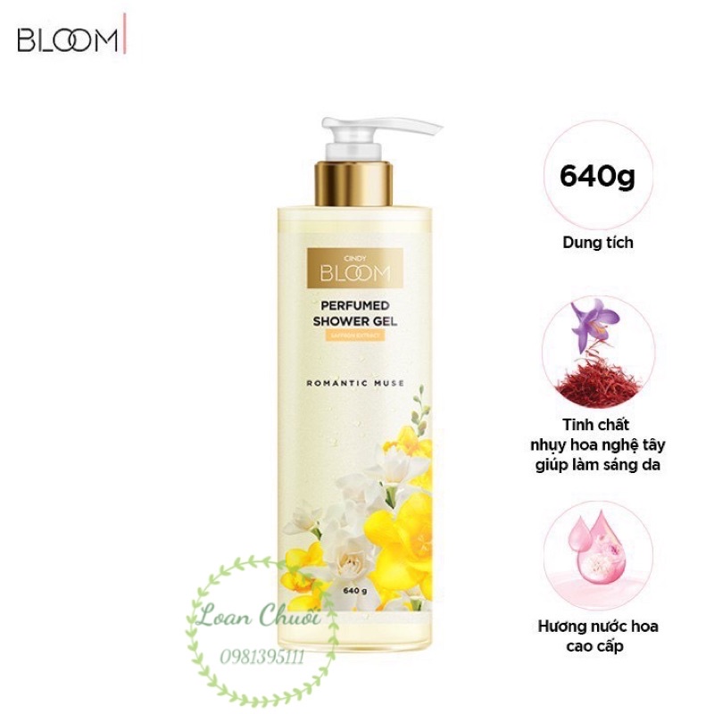 Sữa Tắm Nước Hoa Cindy Bloom Romantic (Hoa nghệ tây) 640g/chai.