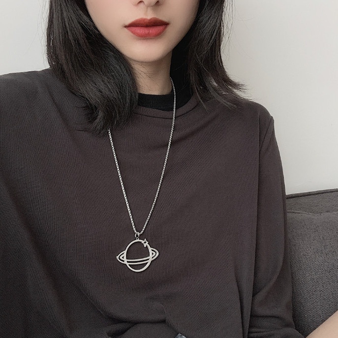 Vòng cổ mặt hình hành tinh phong cách hip hop đơn giản thời trang cho nam và nữ