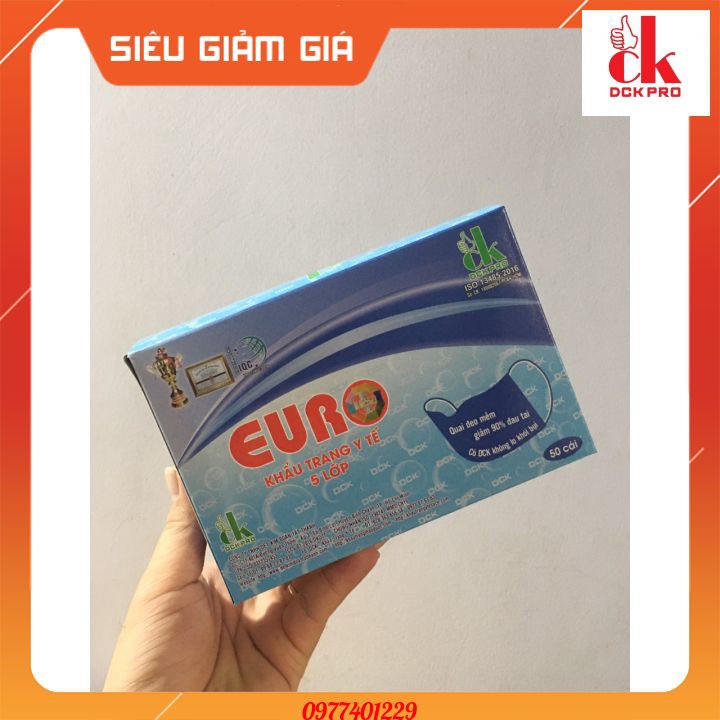 Khẩu Trang Y Tế Euro Xanh 5 Lớp Kháng Khuẩn Tốt 1 Hộp 50 Chiếc