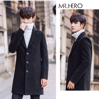 Áo Khoác Dạ Dáng Dài Form Rộng AKD05 Hàn Quốc Áo Măng Tô Nam Thời Trang Nam Thanh Lịch Màu Đen MrHero