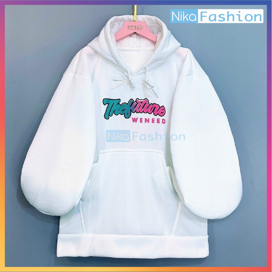 Nikafashion Áo Hoodie Nón Unisex Nam Nữ Chất Vải Nỉ Freesize 1 kích cỡ Form Dáng Rộng Dưới 65kg Mặc Đẹp T.H.E.F.U.T.U.R.