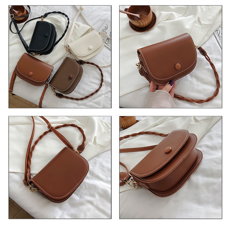 Túi xách nữ hình bầu quai tết da trơn đen trắng chất dày dặn ZBK7885 có đựng vừa điện thoại