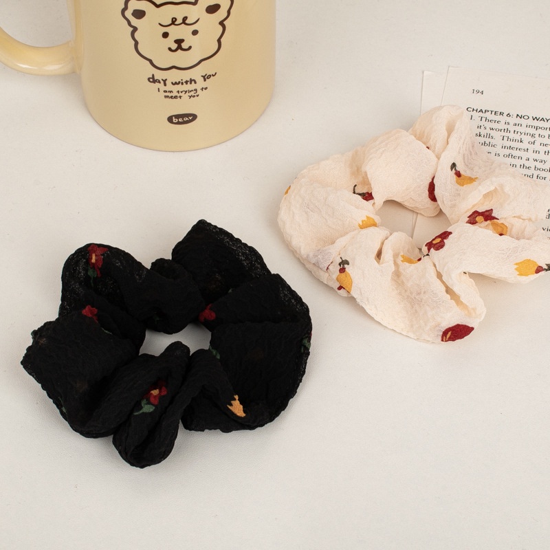 (0424) Dây Chun Scrunchies Vải Thô Nhăn Hoa Nhí Đơn Giản Nữ Tính