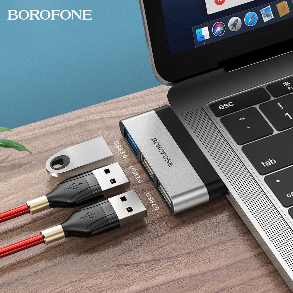 Bộ chuyển đổi BOROFONE 3 trong 1 Bộ chuyển đổi Hub Type C USB 3.0 sang Type-c cho Macbook Pro 13 15 Air Mi Pro Bộ chuyển đổi cáp Xiaomi Huawei OTG (DH1)