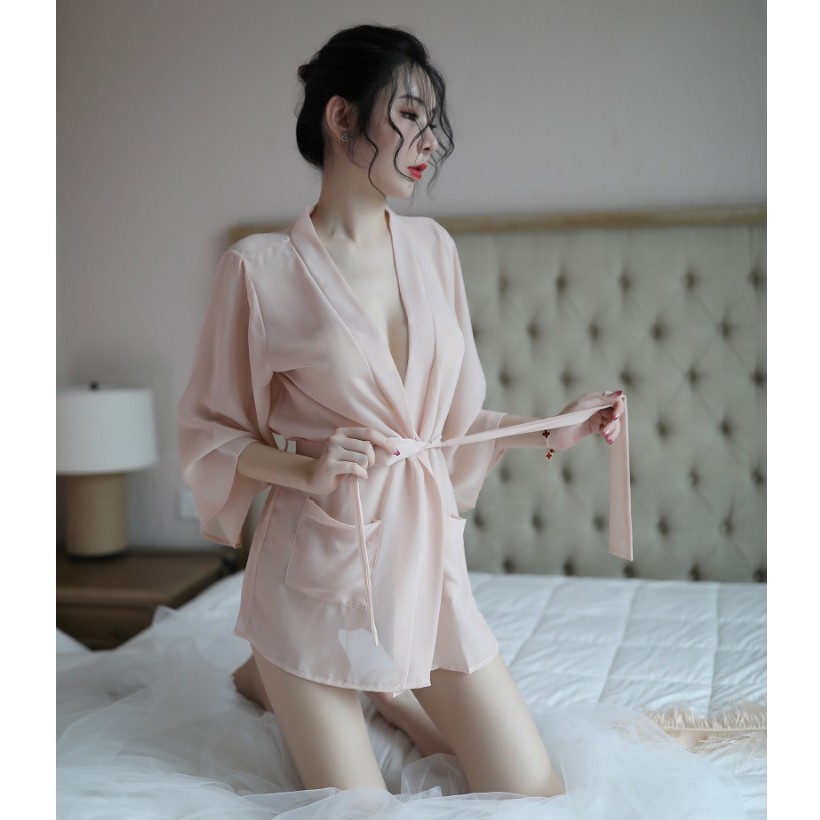 Đồ ngủ Sexy kiểu áo sơ mi che quần quyến rũ - Màu da  ཾ