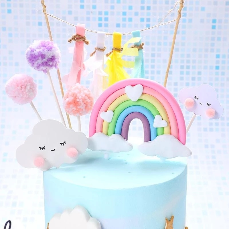 Topper Cắm Trang Trí Bánh Kem Hình Cầu Vồng Ngôi Sao