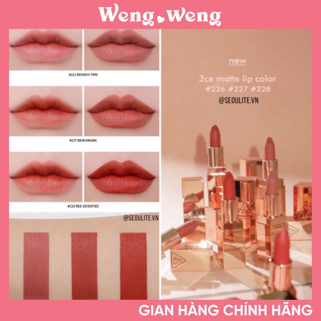 [AUTH] Son 3CE Matte Lip Color bảng vỏ vàng mới 2018