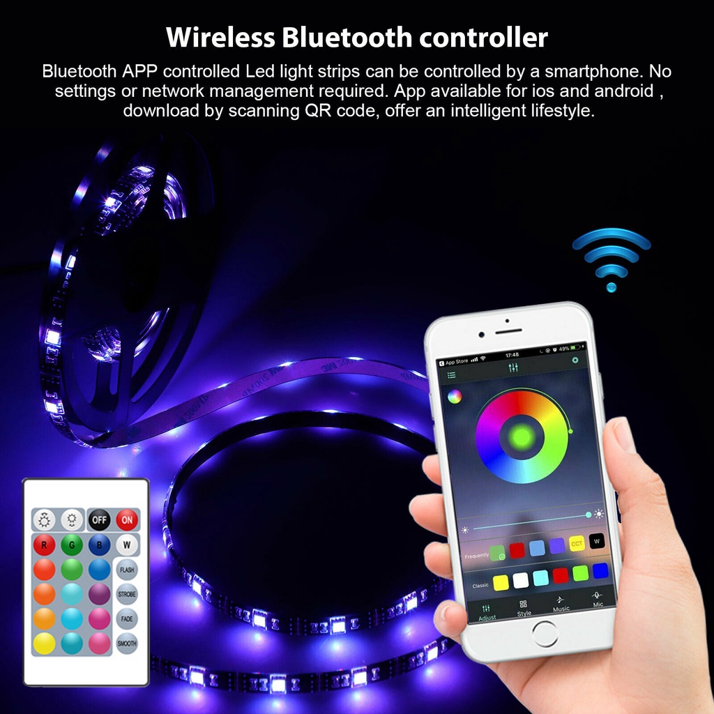 Dải ánh sáng RGB 5V 5050 30 đèn mỗi mét ánh sáng RGB với bảng trắng IP20 với Bluetooth mini điều khiển / Bluetooth 24 chìa khóa điều khiển bộ