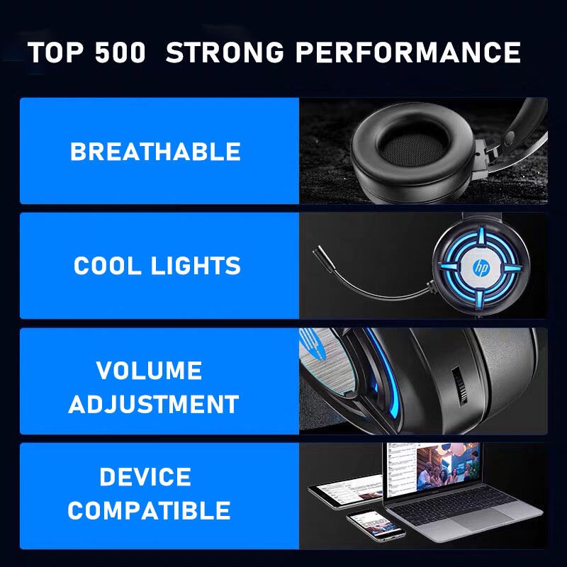 Tai Nghe Chơi Game HP H120G, Đèn Âm Trầm Trầm Nặng Tai Nghe PC Có Micrô Khử Tiếng Ồn Gập Đa Hướng
