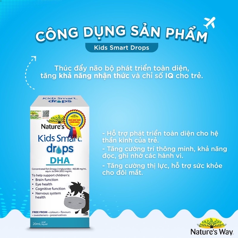 DHA Nature's Way Kids Smart Drops DHA Dạng Giọt Giúp Tăng IQ, Phát Triển Não Bộ Cho Bé 20ml